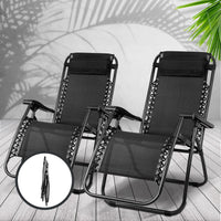 Gardeon Set of 2 Zero Gravity Chairs Reclining Outdoor Furniture Sun Lounge Folding Camping Lounger Black Camping Kings Warehouse 