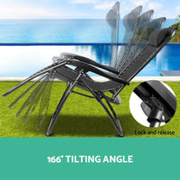 Gardeon Set of 2 Zero Gravity Chairs Reclining Outdoor Furniture Sun Lounge Folding Camping Lounger Black Camping Kings Warehouse 