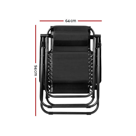 Gardeon Set of 2 Zero Gravity Chairs Reclining Outdoor Furniture Sun Lounge Folding Camping Lounger Black Camping Kings Warehouse 