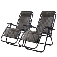 Garden Set of 2 Zero Gravity Chairs Reclining Outdoor Furniture Sun Lounge Folding Camping Lounger Grey