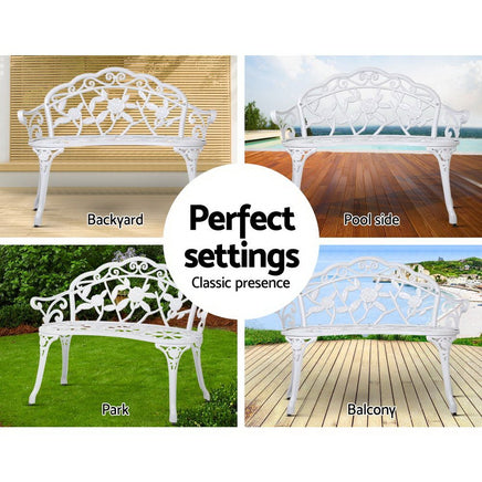 Gardeon Victorian Garden Bench – White Outdoor Kings Warehouse 