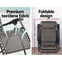 Gardeon Zero Gravity Chair 2PC Reclining Outdoor Sun Lounge Folding Camping Camping Supplies Kings Warehouse 