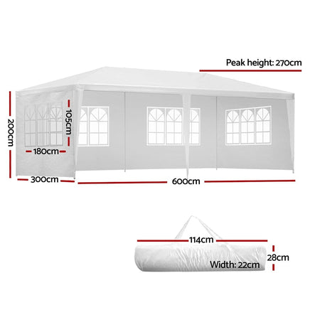 Gazebo 3x6 Outdoor Marquee Side Wall Party Wedding Tent Camping White Kings Warehouse 
