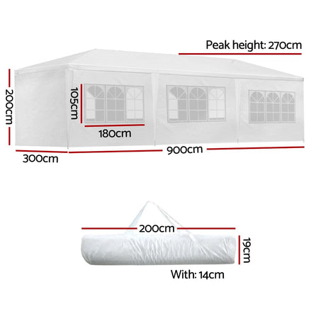 Gazebo 3x9 Outdoor Marquee Gazebos Wedding Party Camping Tent 8 Wall Panels KingsWarehouse 