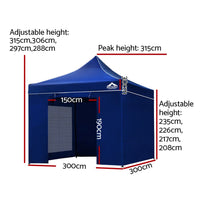 Gazebo Pop Up Marquee 3x3m Folding Wedding Tent Gazebos Shade Blue Kings Warehouse 