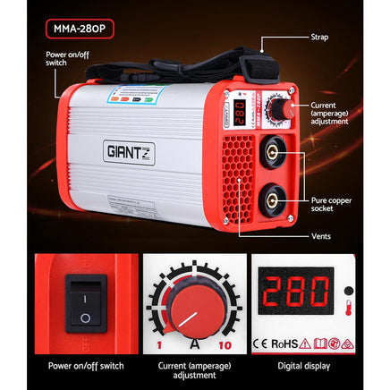Giantz 280 Amp Inverter Welder DC MMA ARC IGBT Stick Portable Welding Machine Power Tools Kings Warehouse 