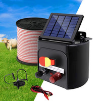 Giantz 3km Solar Electric Fence Energiser Charger with 400M Tape and 25pcs Insulators Kings Warehouse 