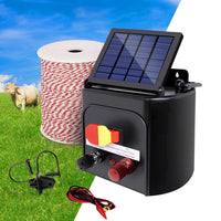 Giantz 3km Solar Electric Fence Energiser Charger with 500M Tape and 25pcs Insulators Kings Warehouse 