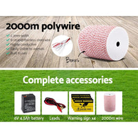 Giantz 3KM Solar Electric Fence Energiser Energizer 0.1J + 2000M Poly Fencing Wire Tape Farm Supplies Kings Warehouse 