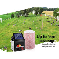 Giantz 3KM Solar Electric Fence Energiser Energizer 0.1J + 2000M Poly Fencing Wire Tape Farm Supplies Kings Warehouse 