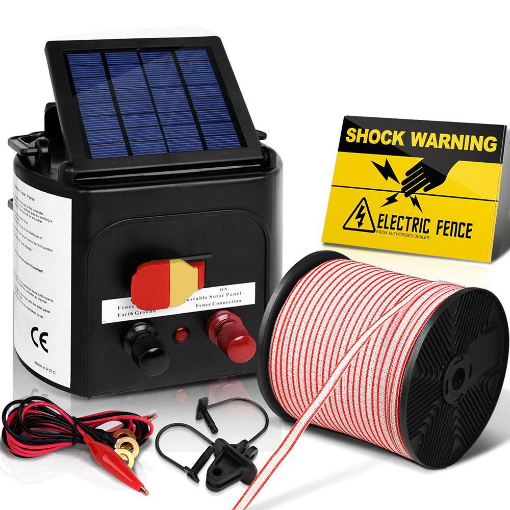 Giantz 5km Solar Electric Fence Energiser Charger with 400M Tape and 25pcs Insulators Kings Warehouse 