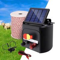 Giantz 5km Solar Electric Fence Energiser Charger with 500M Tape and 25pcs Insulators Kings Warehouse 