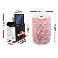 Giantz 5KM Solar Electric Fence Energiser Energizer 0.15J + 2000M Poly Fencing Wire Tape Farm Supplies Kings Warehouse 