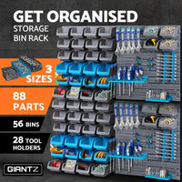 Giantz 88 Parts Wall-Mounted Storage Bin Rack Tool Garage Shelving Organiser Box Kings Warehouse 