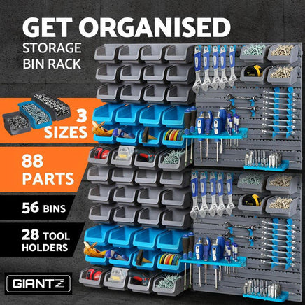 Giantz 88 Parts Wall-Mounted Storage Bin Rack Tool Garage Shelving Organiser Box Kings Warehouse 