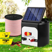 Giantz 8km Solar Electric Fence Energiser Charger with 400M Tape and 25pcs Insulators Kings Warehouse 