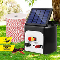 Giantz 8km Solar Electric Fence Energiser Charger with 500M Tape and 25pcs Insulators Kings Warehouse 