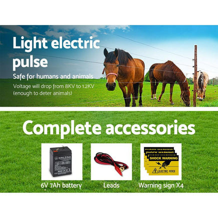 Giantz 8km Solar Power Electric Fence Charger Energiser 0.3J White Farm Supplies Kings Warehouse 
