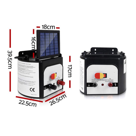 Giantz 8km Solar Power Electric Fence Charger Energiser 0.3J White Farm Supplies Kings Warehouse 