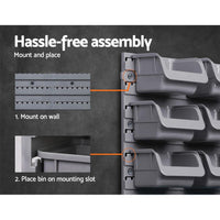 Giantz 96 Storage Bin Rack Wall-Mounted Tool Parts Garage Shelving Organiser Kings Warehouse 