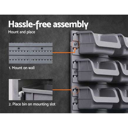Giantz 96 Storage Bin Rack Wall-Mounted Tool Parts Garage Shelving Organiser Kings Warehouse 