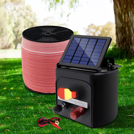 Giantz Electric Fence Energiser 3km Solar Powered Charger Set + 2000m Tape Farm Supplies Kings Warehouse 