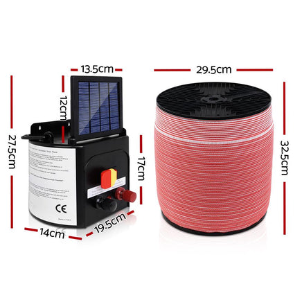 Giantz Electric Fence Energiser 3km Solar Powered Charger Set + 2000m Tape Farm Supplies Kings Warehouse 