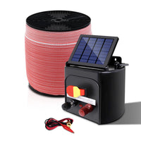 Giantz Electric Fence Energiser 5km Solar Power Charger Set + 2000m Tape Farm Supplies Kings Warehouse 