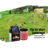 Giantz Electric Fence Energiser 5km Solar Powered 0.15j Set+ 1200m Tape Farm Supplies Kings Warehouse 