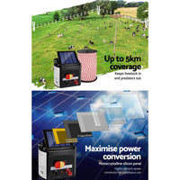 Giantz Electric Fence Energiser 5km Solar Powered Charger + 500m Rope Farm Supplies Kings Warehouse 