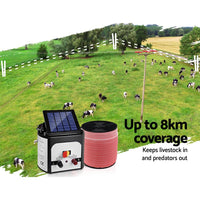 Giantz Electric Fence Energiser 8km Set Solar Powered Energizer + 2000m Tape Farm Supplies Kings Warehouse 