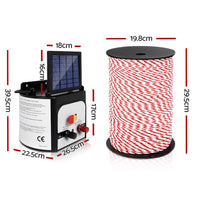 Giantz Electric Fence Energiser 8km Solar Powered Charger + 500m Polytape Rope Farm Supplies Kings Warehouse 