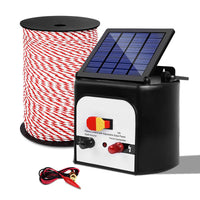 Giantz Electric Fence Energiser 8km Solar Powered Charger + 500m Polytape Rope Farm Supplies Kings Warehouse 