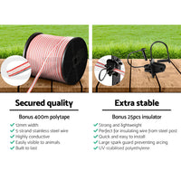 Giantz Electric Fence Wire 400M Tape Fencing Roll Energiser Poly Stainless Steel Farm Supplies Kings Warehouse 