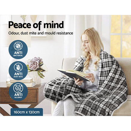 Giselle Bedding Electric Throw Rug Flannel Snuggle Blanket Washable Heated Grey and White Checkered Bedding Kings Warehouse 