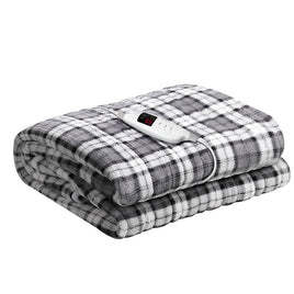Giselle Bedding Electric Throw Rug Flannel Snuggle Blanket Washable Heated Grey and White Checkered Bedding Kings Warehouse 