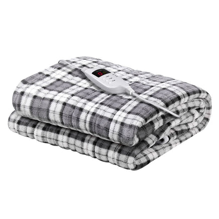 Giselle Bedding Electric Throw Rug Flannel Snuggle Blanket Washable Heated Grey and White Checkered Bedding Kings Warehouse 