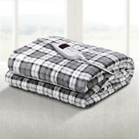 Giselle Bedding Electric Throw Rug Flannel Snuggle Blanket Washable Heated Grey and White Checkered Bedding Kings Warehouse 