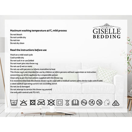 Giselle Bedding Electric Throw Rug Flannel Snuggle Blanket Washable Heated Grey and White Checkered Bedding Kings Warehouse 