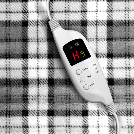 Giselle Bedding Electric Throw Rug Flannel Snuggle Blanket Washable Heated Grey and White Checkered Bedding Kings Warehouse 