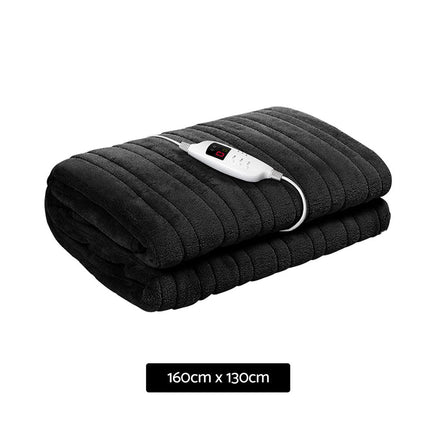 Giselle Bedding Heated Electric Throw Rug Fleece Sunggle Blanket Washable Charcoal Bedding Kings Warehouse 