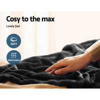 Giselle Bedding Heated Electric Throw Rug Fleece Sunggle Blanket Washable Charcoal Bedding Kings Warehouse 