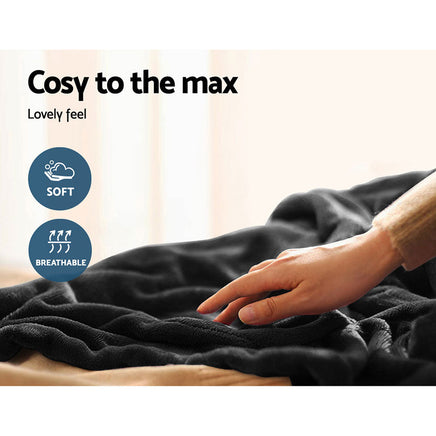 Giselle Bedding Heated Electric Throw Rug Fleece Sunggle Blanket Washable Charcoal Bedding Kings Warehouse 