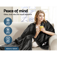 Giselle Bedding Heated Electric Throw Rug Fleece Sunggle Blanket Washable Charcoal Bedding Kings Warehouse 