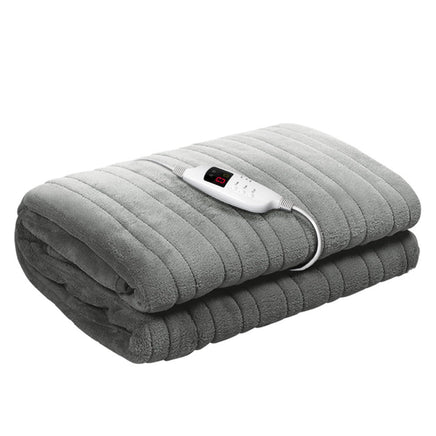 Giselle Bedding Heated Electric Throw Rug Fleece Sunggle Blanket Washable Silver Bedding Kings Warehouse 