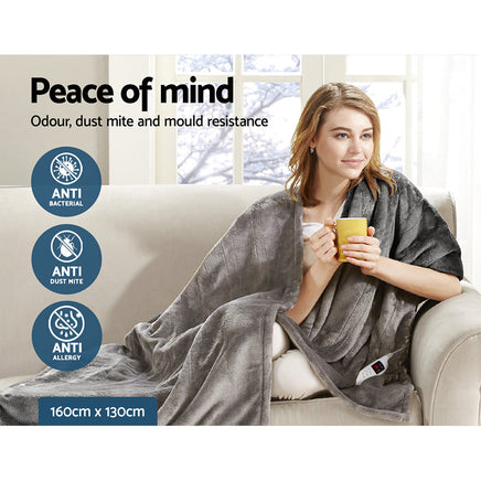 Giselle Bedding Heated Electric Throw Rug Fleece Sunggle Blanket Washable Silver Bedding Kings Warehouse 