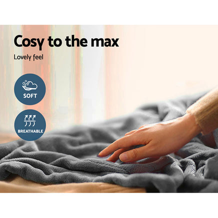 Giselle Bedding Heated Electric Throw Rug Fleece Sunggle Blanket Washable Silver Bedding Kings Warehouse 