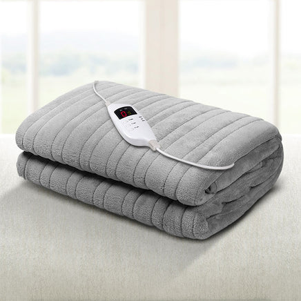 Giselle Bedding Heated Electric Throw Rug Fleece Sunggle Blanket Washable Silver Bedding Kings Warehouse 