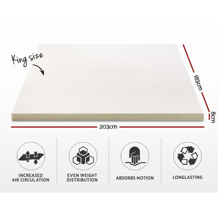 Giselle Bedding Memory Foam Mattress Topper w/Cover 8cm - King Mattresses Kings Warehouse 