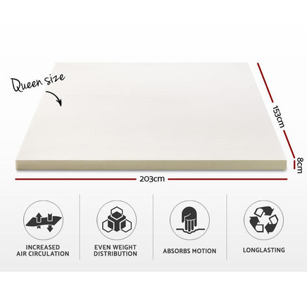 Giselle Bedding Memory Foam Mattress Topper w/Cover 8cm - Queen Mattresses Kings Warehouse 